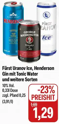 Feneberg Fürst Uranov Ice, Henderson Gin mit Tonic Water und weitere Sorten Angebot