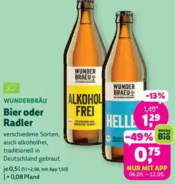 Biomarkt WUNDERBRÄU Bier oder Radler Angebot