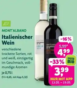 Biomarkt MONT'ALBANO Italienischer Wein Angebot