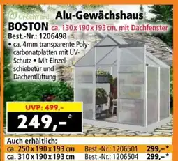 Norma Alu-Gewächshaus BOSTON ca. 130 x 190 x 193 cm, mit Dachfenster Angebot