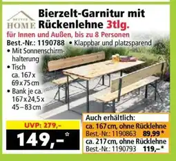 Norma Bierzelt-Garnitur mit Rückenlehne 3tlg Angebot