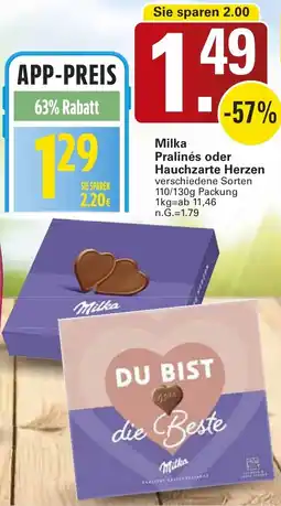 WEZ Milka Pralinés oder Hauchzarte Herzen Angebot