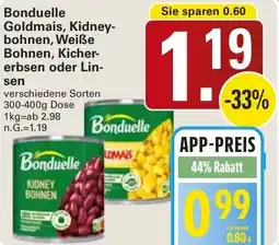 WEZ Bonduelle Goldmais, Kidneybohnen, Weiße Bohnen, Kichererbsen oder Linsen Angebot