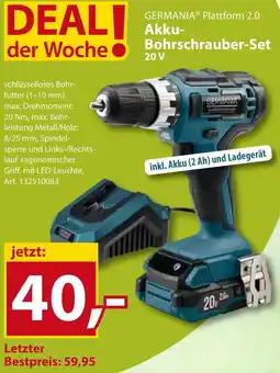 Sonderpreis Baumarkt GERMANIA Plattform 2.0 Akku Bohrschrauber-Set 20 V Angebot