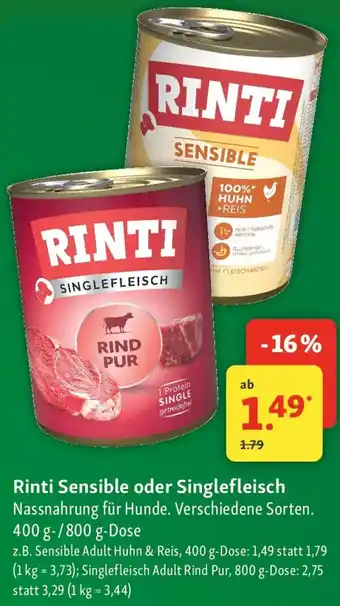 Fressnapf Rinti Sensible oder Singlefleisch Angebot