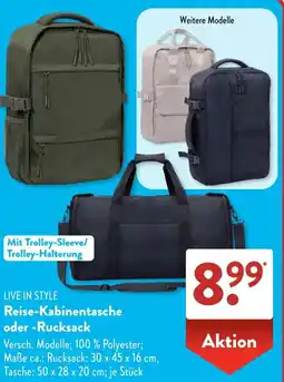 Aldi Süd LIVE IN STYLE Reise-Kabinentasche oder Rucksack Angebot