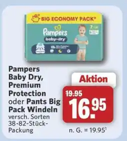 Combi Pampers Baby Dry, Premium Protection oder Pants Big Pack Windeln Angebot