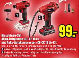 B1 Discount Baumarkt Einhell Maschinen-Set Akku-Luftpumpe CE-AP 18 Li und Akku-Autokompressor CE-CC 18 Li Kit Angebot