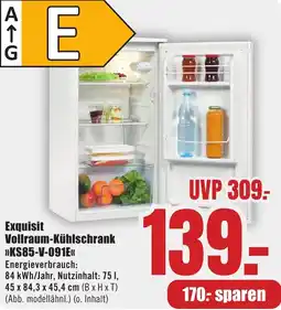 B1 Discount Baumarkt Exquisit Vollraum-Kühlschrank KS85-V-091E Angebot