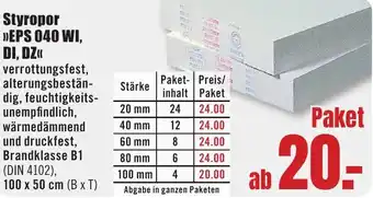 B1 Discount Baumarkt Styropor EPS 040 WI, DI, DZ Angebot