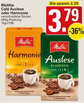 WEZ Melitta Café Auslese oder Harmonie 500g Angebot