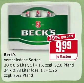 REWE Beck's 20 x 0.5L/24x0,33L Angebot