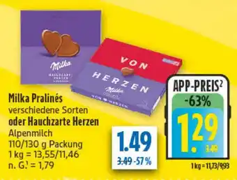 Milka Pralinésoder Hauchzarte Herzen Alpenmilch
