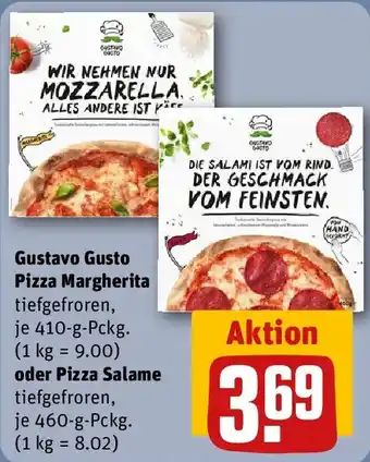 REWE Gustavo Gusto Pizza Margherita oder Pizza Salame Angebot