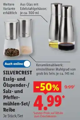 Lidl SILVERCREST Essig-und Ölspender-/ Salz- und Pfeffermühlen-Set/ Reibe Angebot