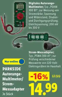 Lidl PARKSIDE Autorange Multimeter/ Strom Messadapter Angebot
