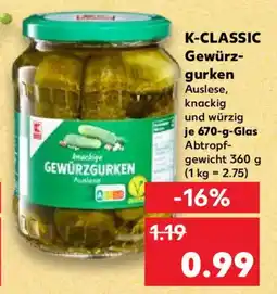 Kaufland K-CLASSIC Gewürzgurken Angebot