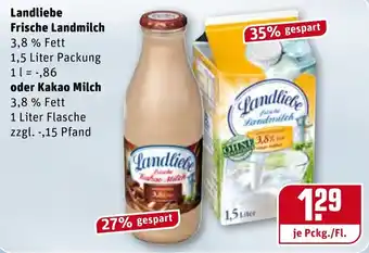 REWE Landliebe Frische Landmilch 1,5 L oder Kakao Milch 1L Angebot