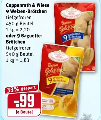 REWE Coppenrath & Wiese 9 Weizen Brötchen 450g Beutel oder 9 Baguette Brötchen 540g Beutel Angebot