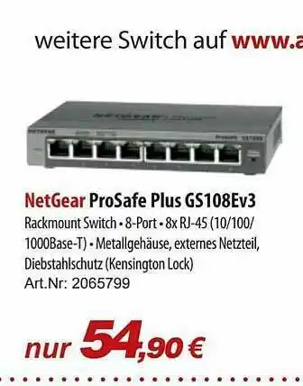 ACom PC Netgear Prosafe Plus Gs108ev3 Angebot