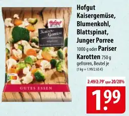 Famila Nord Ost Hofgut Kaisergemüse, Blumenkohl, Blattspinat, Junger Porree oder Pariser Karotten Angebot