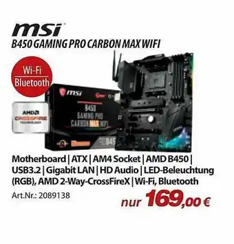 ACom PC Msi B450 Gaming Pro Carbon Max Wifi Angebot