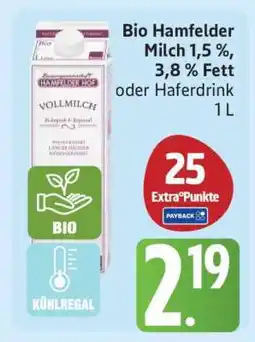 Edeka Bio Hamfelder Milch 1,5 %, 3,8 % Fett oder Haferdrink 1 L Angebot
