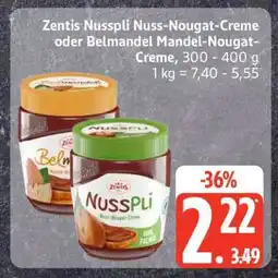Edeka Zentis Nusspli Nuss-Nougat-Creme oder Belmandel Mandel-Nougat-Creme Angebot