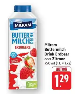 Edeka Milram Buttermilch Drink Erdbeer oder Zitrone Angebot