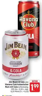 Edeka Jim Beam & Cola oder Havana Club kubanischer Rum mit Cola Angebot