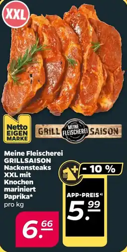 NETTO Meine Fleischerei GRILLSAISON Nackensteaks XXL mit Knochen mariniert Paprika Angebot