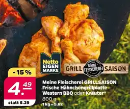 NETTO Meine Fleischerei GRILLSAISON Frische Hähnchengrillplatte Western BBQ oder Kräuter Angebot
