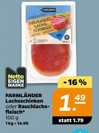 Netto FARMLÄNDER Lachsschinken oder Rauchlachs fleisch Angebot