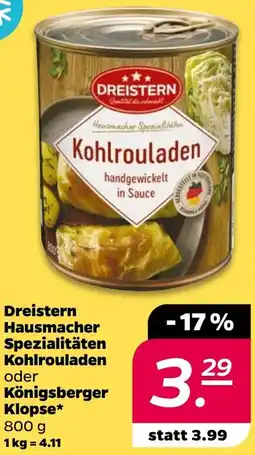 NETTO Dreistern Hausmacher Spezialitäten Kohlrouladen oder Königsberger Klopse Angebot
