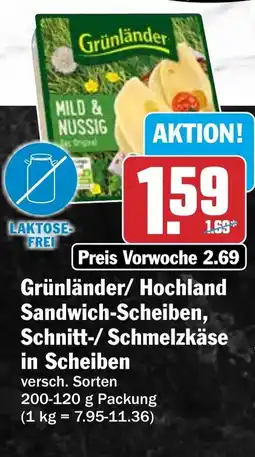 HIT Grünländer/ Hochland Sandwich-Scheiben, Schnitt-/Schmelzkäse in Scheiben Angebot
