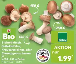 Kaufland Bioland dtsch. Shitake-Pilze, Kräuterseitlinge oder Champignons, braun Angebot