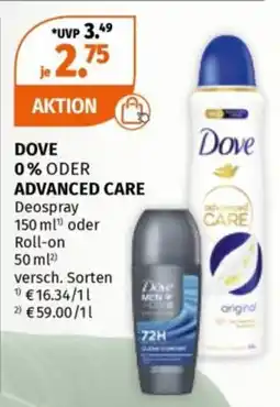 Müller DOVE 0% ODER ADVANCED CARE Deospray oder Roll-on Angebot