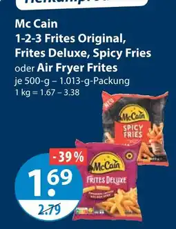 V Markt Mc cain 1-2-3 frites original frites deluxe, spicy fries oder air fryer frites Angebot