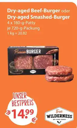 V Markt True wilderness dry-aged beef-burger oder dry-aged smashed-burger Angebot