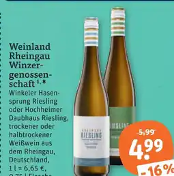 tegut Weinland rheingau winzergenossenschaft winkeler hasensprung riesling oder daubhaus riesling Angebot