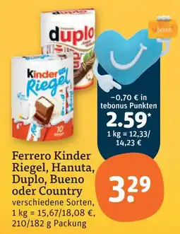 tegut Ferrero kinder riegel, hanuta, duplo, bueno oder country Angebot