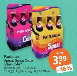 tegut Paulaner spezi, spezi zero oder cola Angebot