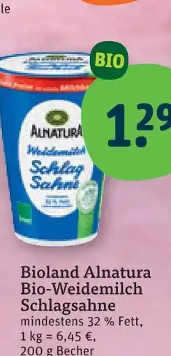 tegut Alnatura bio-weidemilch schlagsahne Angebot