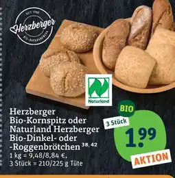 tegut Herzberger, naturland bio-kornspitz oder bio-kornspitz oder -roggenbrötchen Angebot