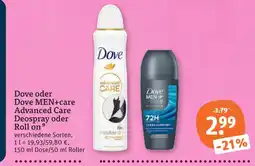 tegut Dove advanced care deospray oder roll on Angebot