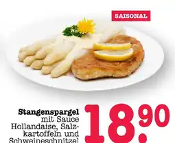 E-Center Stangenspargel mit sauce hollandaise, salzkartoffeln und schweineschnitzel Angebot