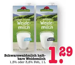 E-Center Schwarzwaldmilch haltbare weidemilch 1,5% fett Angebot