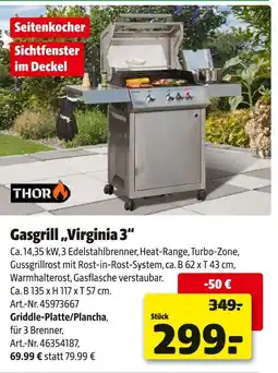 Hagebau Thor gasgrill „virginia 3“ Angebot
