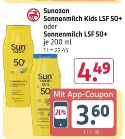 Rossmann Sunozon sonnenmilch kids lsf 50+ oder sonnenmilch lsf 50+ Angebot