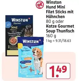 Rossmann Winston hund mini filet sticks mit hähnchen oder katze gourmet soup thunfisch Angebot